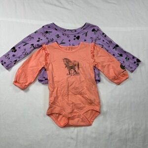 2 Carhartt Girls 6 Months Long Sleeve Shirt Horses Western‎ Purple Peach